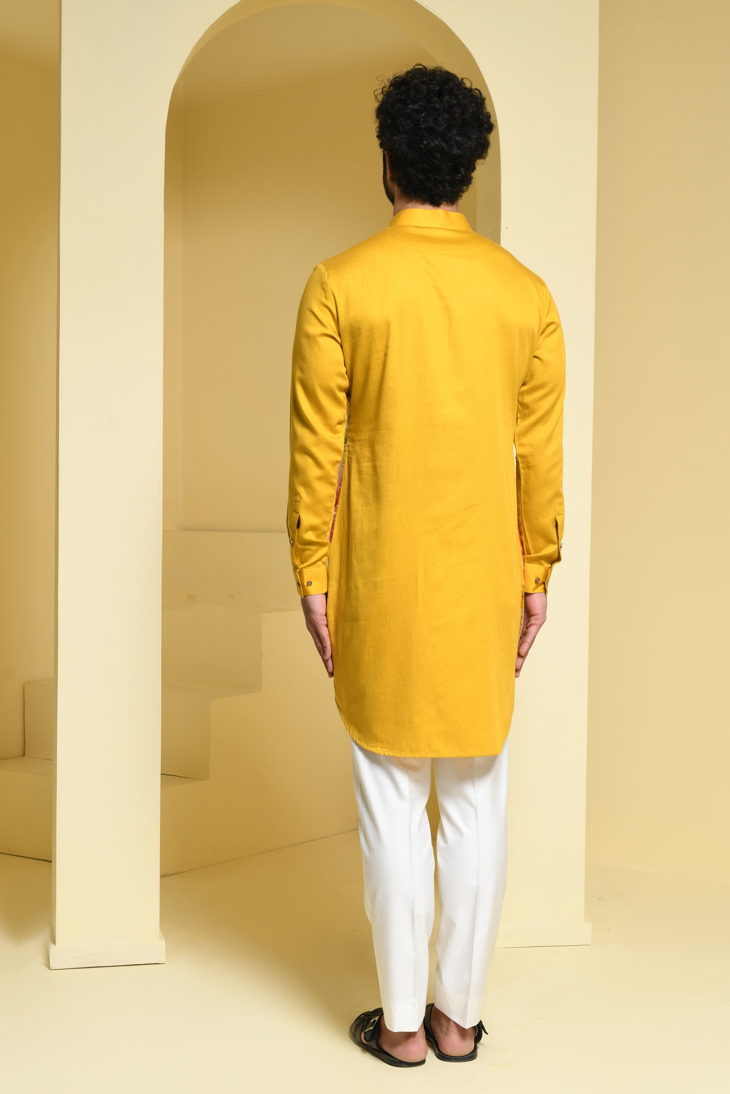 Mustard Yellow Floral Printed Cotton Kurta Set