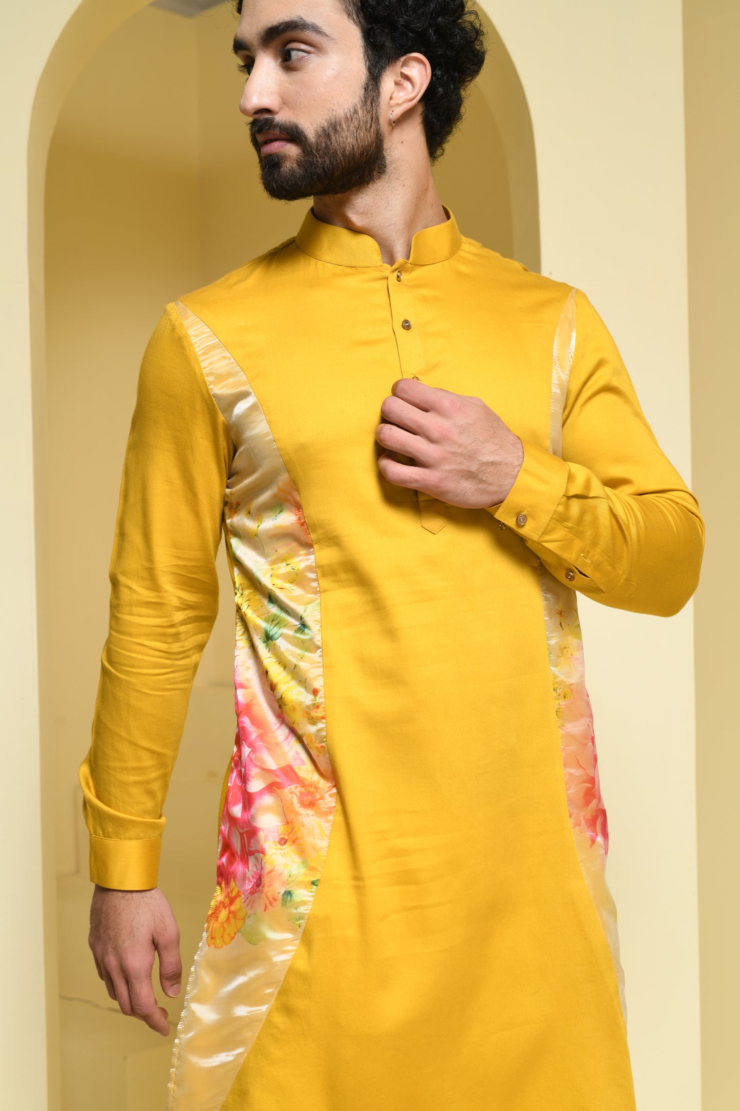 Mustard Yellow Floral  Printed Cotton Kurta Set